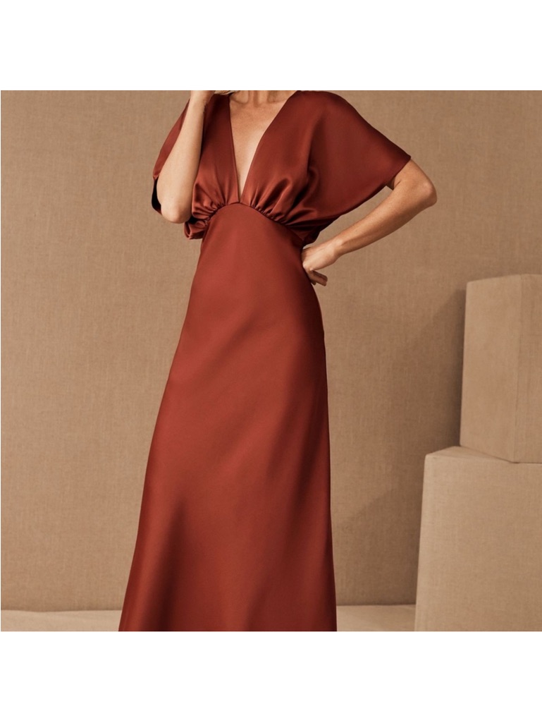 Anthropologie Bhldn Satin Long Dress In Rust